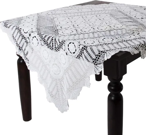 Miniatura 4 de Fennco Styles Cluny Collection Mantel de algodón con encaje de ganchillo hecho a mano, cuadrado de 30 pulgadas, mantel color crudo para bodas