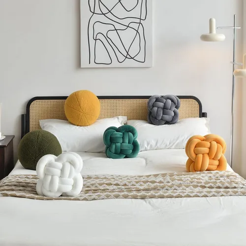 Miniatura 8 de Bola de almohada de nudo, cojines decorativos con tela de terciopelo para sofá cama, decoración de 12 pulgadas, cojines cuadrados anudados para sala