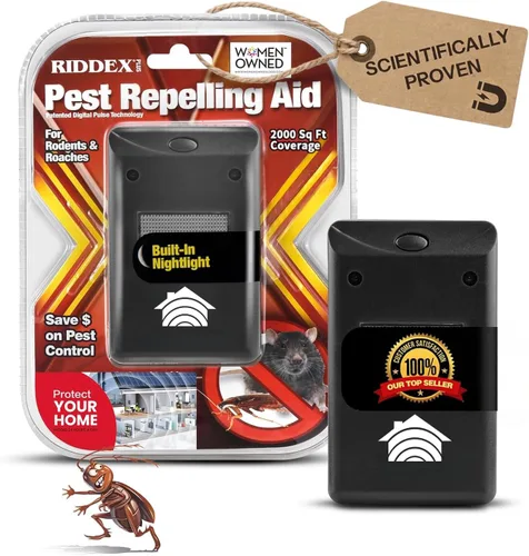 RIDDEX Plus Repelente de Insectos - Enchufe, Disuasivo para Ratones - Control de Plagas para Defensa Contra Ratas, Ratones, Cucarachas, Bichos e