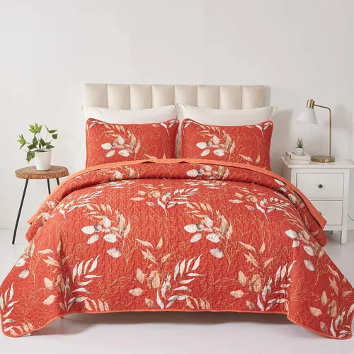 Miniatura 17 de Anibedding Juego de edredón azul tamaño King, 3 piezas reversible, elegante patrón de hojas botánicas azules, colcha de microfibra suave para toda