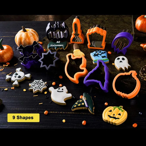 Miniatura 4 de ETERSION Cortadores de galletas de Halloween 9 piezas de 2 a 3 pulgadas Halloween Cookie Cutters 9 Different Shapes 2-3 Inches