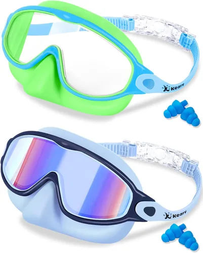 Miniatura 8 de Keary - Paquete de 2 gafas de natación para niños con cubierta nasal, anti-UV, antiempañamiento, para piscina y agua, para niños de 3 a 12 años