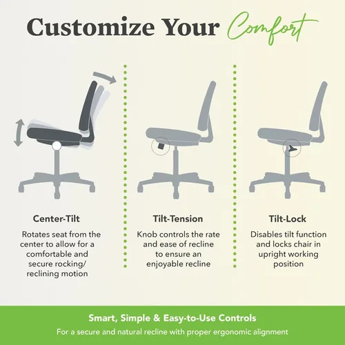 Miniatura 5 de HON Volt Silla sin brazos, ergonómica ajustable con inclinación central, reclinable, respaldo y asiento de cuero, sillas de escritorio giratorias