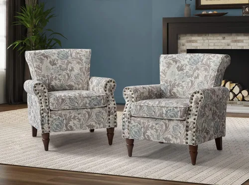 Miniatura 23 de HULALA HOME Silla moderna con respaldo de alas con patas de madera y cojín extraíble, cómodo sillón tapizado con ribete de cabeza de clavo, sofá