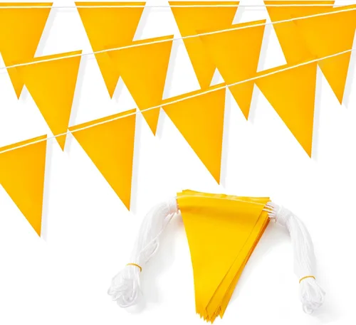 Miniatura 10 de Banderines de advertencia de seguridad de 105 pies – Banderas triangulares multiusos OSHA de alta visibilidad para valla exterior, trabajos