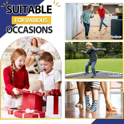 Miniatura 6 de HYCLES Calcetines Antideslizantes para Niños Pequeños, 12 Pares de Calcetines de Algodón con Agarre Antideslizante para Niños y Niñas de 1-7 años