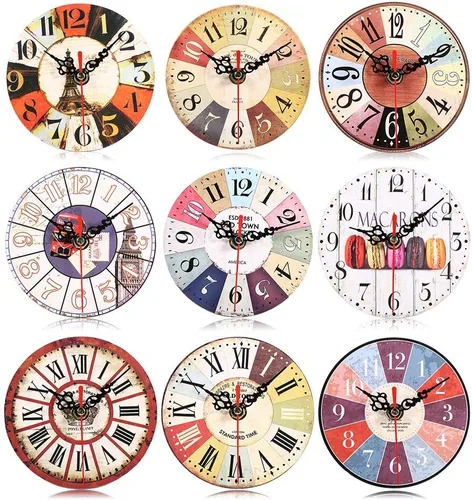 Miniatura 8 de Haofy Reloj de pared vintage redondo extra pequeño de 4.7 pulgadas, silencioso, funciona con pilas, reloj de pared de madera antigua para cocina