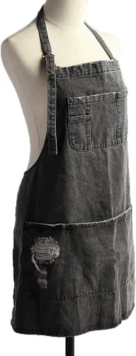 Miniatura 2 de Denim Apron With 5 Pockets for Kitchens,Hairstylist Aprons for Women Men,Adjustable Bib Jean Apron for Arts Cafe Work