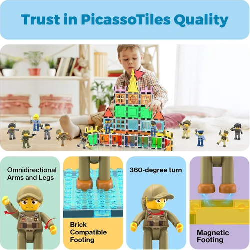 Miniatura 8 de Picasso Toys - Figuras de acción magnéticas de personajes de aplicación de la ley para bloques de construcción de baldosas de juguete, juego