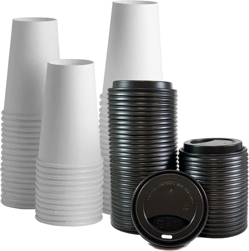 Miniatura 4 de Vasos desechables de papel blanco con tapas blancas, tazas de café con tapas, 400 juegos (8 onzas)
