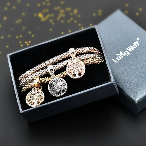 Miniatura 7 de Long Way 3 pulseras de abalorios chapados en oro rosa y plata para mujer, pulsera elástica multicapa de cristal