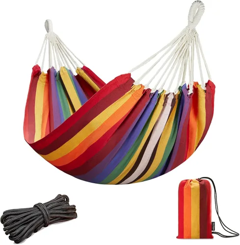 Miniatura 8 de JoyView Hamaca individual de macramé bohemia con cuerdas para colgar y elegantes borlas, hamaca portátil de algodón de 78.8 x 39.4 pulgadas