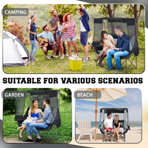 Miniatura 4 de Teenyyou Silla de campamento doble con dosel, silla de playa para 2 personas con protección solar UV, 660 libras, sofá biplaza plegable resistente