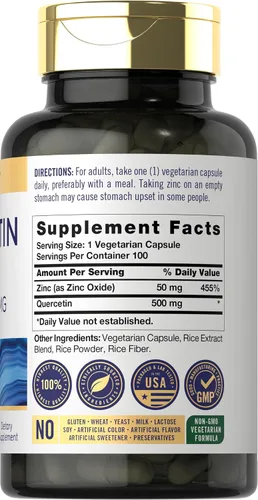 Miniatura 2 de Carlyle Cápsulas de quercetina de 500 mg con 50 mg de zinc 100 unidades Suplemento sin OMG y sin gluten