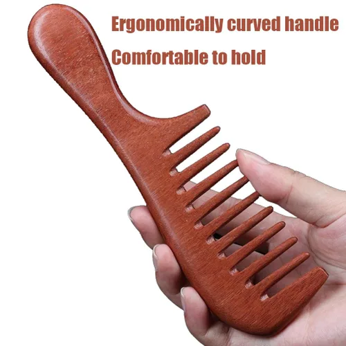Miniatura 8 de Peine de dientes anchos de madera para mujeres y hombres, peine desenredante de sándalo antiestático para cabello rizado fino, lacio, húmedo y seco