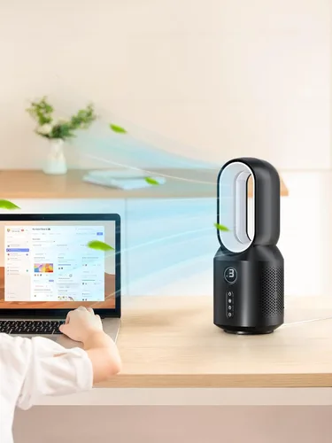Miniatura 2 de let'me Ventilador de escritorio de 13 pulgadas, pequeño ventilador de mesa sin aspas, ventilador oscilante de 106° con control táctil de 3