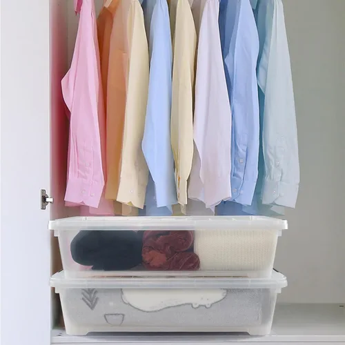 Miniatura 4 de Esdiplot - Paquete de 3 recipientes de almacenamiento transparentes para debajo de la cama, 40 L, recipientes de plástico con tapas y ruedas