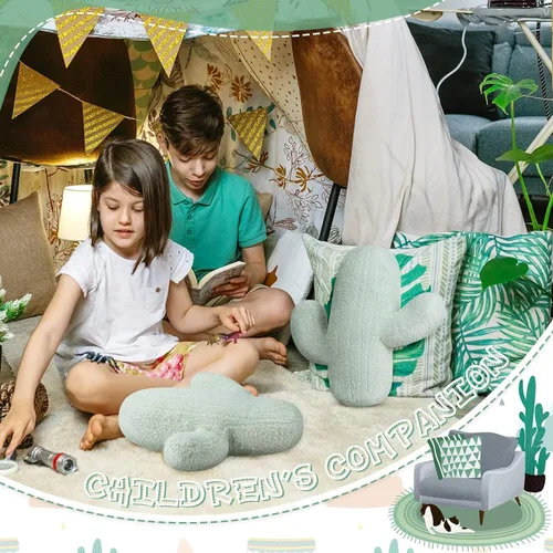 Miniatura 6 de Namalu 2 almohadas 3D con forma de cactus de 16 pulgadas para amantes de las plantas, almohadas decorativas de cactus de felpa, cojín de sofá