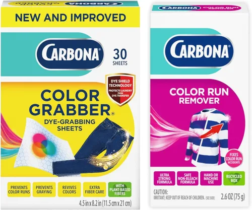Carbona Laundry Color Protection: Color Run Remover 2.6 Oz & Color Grabber Sheets 30 Count – Prevents Dye Transfer For Washable Fabrics, 2-Piece Set