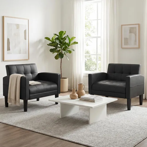 Miniatura 9 de AILEEKISS Juego de 2 sillas decorativas para sala de estar, sillón tapizado cómodo, sofá individual de tela moderna con bolsillos laterales, sillas