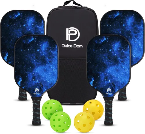 Miniatura 10 de Dulce DOM Juego de 2/4 palas de pickleball aprobadas por USAPA, 4 bolas de pickleball para interiores y exteriores, raqueta de superficie de fibra