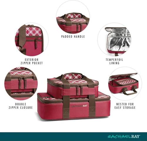 Miniatura 2 de Rachael Ray Lugger Duo, Porta cacerolas aislado para alimentos calientes o fríos, bolsa térmica de lasaña para comida de bolsillo, fiestas, pícnic