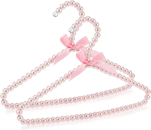Miniatura 12 de Threan Rosa 12 piezas de perchas de ropa con cuentas de perlas mini con cuentas de perlas pequeñas de metal con cinta, estándar para niños, bebés