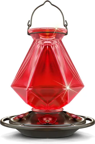 Auslar Comederos para colibríes para colgar en exteriores, comedero de colibrí de vidrio rojo con 5 puertos de alimentación y 5 perchas, 23 onzas, a