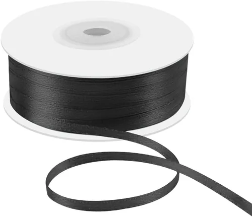 Cinta de satén de doble cara de 1/8 pulgadas x 100 yardas, cinta negra de seda fina con carrete, ideal para envoltura de regalos, ramos florales,