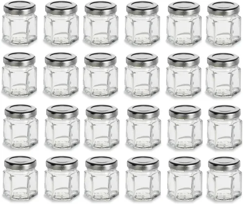 Miniatura 4 de Nakpunar 24 tarros hexagonales de vidrio de 1.5 oz con tapas negras - 1.5 fl oz