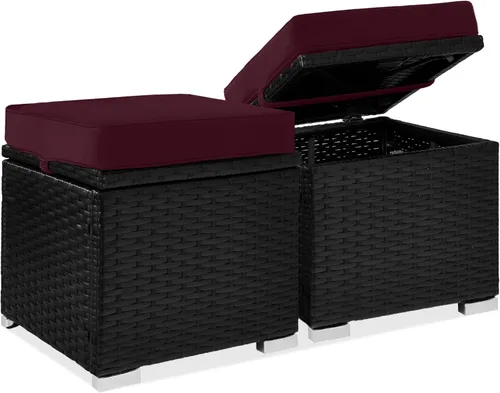 Miniatura 17 de Best Choice Products - Juego de 2 otomanos de mimbre, muebles multiusos para exteriores para patio, patio trasero, asientos adicionales, reposapiés