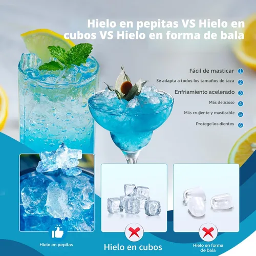 Miniatura 6 de Máquina de hielo para encimera Nugget con hielo de pellets suave masticable, máquina de hielo portátil Pebble, 34 libras por día, autolimpiante
