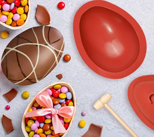 Miniatura 5 de Webake Moldes de silicona para chocolate, molde grande 3D rompible para huevos de Pascua con 1 martillo para huevos de Pascua
