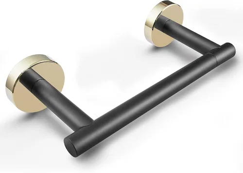POKIM Soporte de papel higiénico negro mate y dorado, rollo de papel de baño giratorio de metal montado en la pared con cerradura, soporte de papel