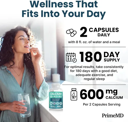 Miniatura 6 de Suplementos de calcio 4 en 1 para mujeres y hombres - Suplemento de calcio con vitamina D3 K2 5000 UI, 601 mg por porción - Sin gluten, apto