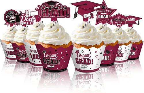 Miniatura 9 de Lincia 96 Pcs 2026 Graduation Cupcake Toppers 2026 Graduation Cupcake Liners Decorations with Picks, Grad Party Supplies Cake Topper and Green