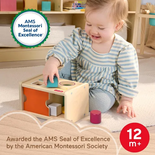 Miniatura 2 de Fisher-Price Caja de permanencia de objetos de juguete Montessori de madera para ordenar y encontrar, sello de excelencia de la Sociedad Montessori