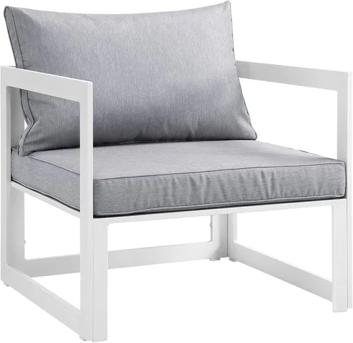 Miniatura 9 de Modway Fortuna otomana de aluminio para patio al aire libre, color blanco y gris Blanco Gris