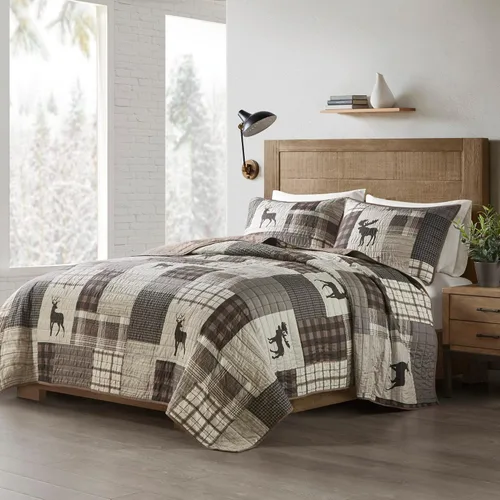 Miniatura 25 de Woolrich - Juego de edredón reversible de algodón, estilo cabaña invertido a color sólido, colcha ligera de retazos para todas las estaciones