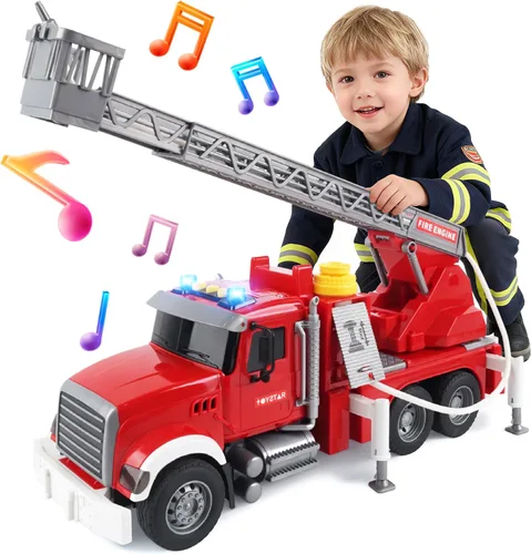 Miniatura 8 de SMILESSKIDDO Juguetes para niños pequeños de 3, 4, 5, 6 años, camión de remolque grande de fricción 1:12 con luz y sonido, coche deportivo y señales