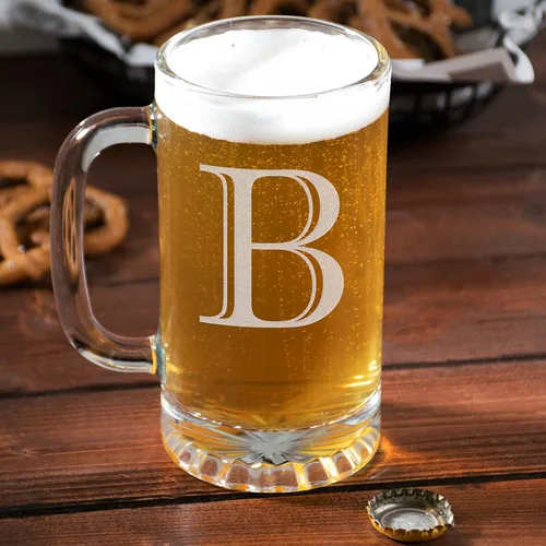 Miniatura 8 de Taza de cerveza de vidrio con monograma grabado de 16 onzas (letra B), regalos de cerveza personalizados de la A-Z para hombres, Día del Padre