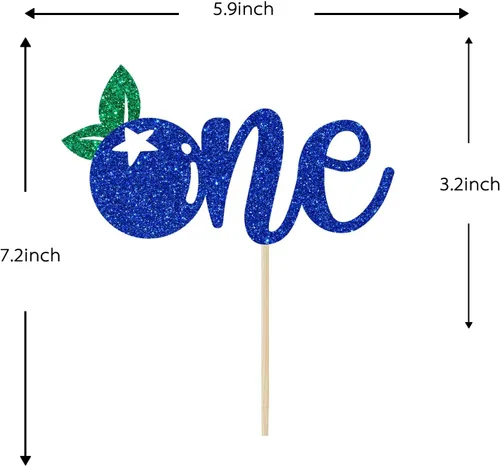 Miniatura 4 de Calarjeta Decoración para pastel de primer cumpleaños de arándanos, papel apto para alimentos, 4.2 x 5.9 pies, purpurina azul y verde, decoración