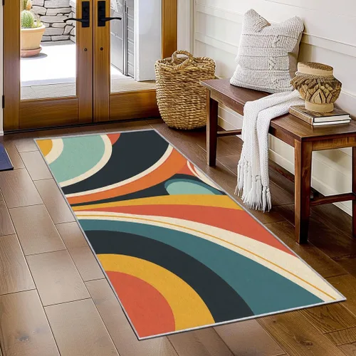 Miniatura 9 de Memphis Runner Rug 2x4 Small - Hallway Runner Rug Retro 80s Funky Geometric Fashion Pattern, Non Slip, Washable, Memphis Home Decor Carpet for
