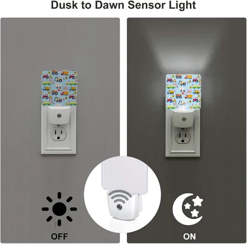 Miniatura 3 de Luz nocturna de camión de dibujos animados, luces nocturnas LED enchufables, lámpara con sensor automático del atardecer al amanecer