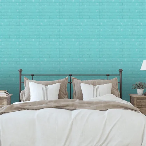 Miniatura 4 de 30PCS Paneles de Pared 3D Despegar y Pegar Papel Tapiz de Ladrillo Falso Azul Espuma Autoadhesiva Paneles de Ladrillo Paneles de Pared de Piedra