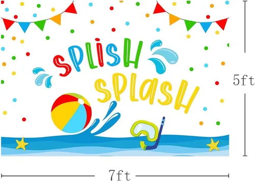 Miniatura 5 de MEHOFOND Fondo salpicado de salpicaduras de 7 x 5 pies, fondo de fiesta de verano en la piscina, fondo de cumpleaños, pelota de playa, tema de agua