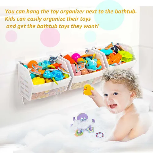Miniatura 3 de Ligereza Juego de 3 piezas de soporte para juguetes de baño, organizador de juguetes de baño, soporte multifuncional para juguetes de bañera