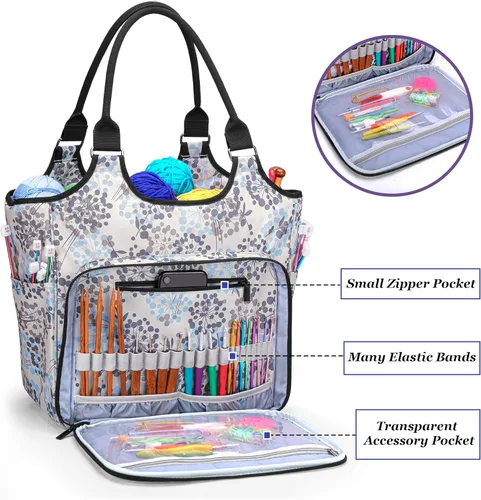 Miniatura 5 de YARWO Bolsa de punto, organizador de almacenamiento de hilo para madejas de hilo, agujas de tejer, ganchos de ganchillo y proyectos de tejido