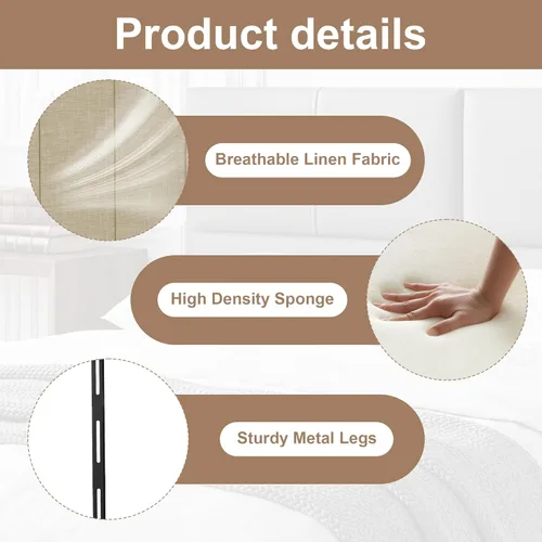 Miniatura 5 de Yongchuang Cabecero tapizado tamaño queen de lino para cama tamaño queen, altura ajustable, panel moderno color Avena