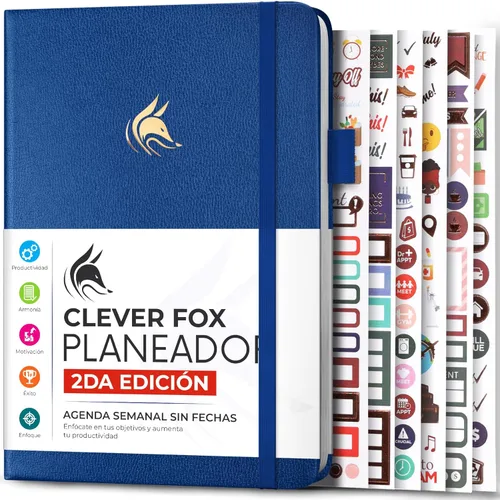 Miniatura 8 de Clever Fox Planificador 2 Edición en Español - Colorida Agenda de Objetivos Semanales y Mensuales, Organizadora de Tiempo, Sin Fecha A5